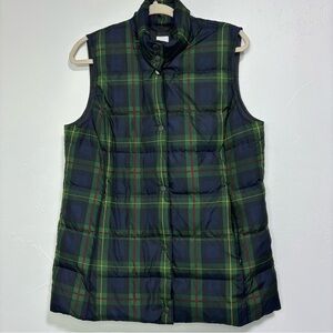 J.JIll Down Puffer Vest Plaid Women's Medium Tall Green Blue Red Snap Front